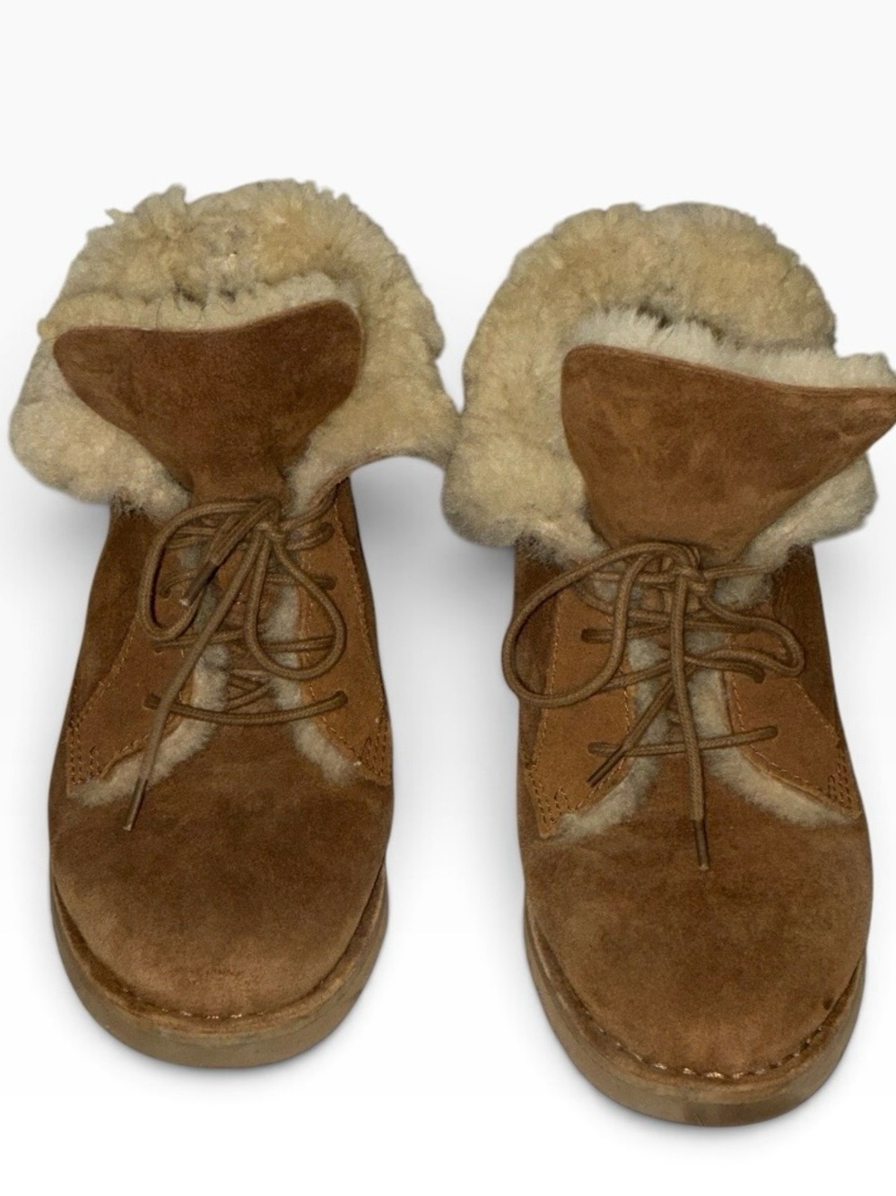 UGG Women’s Quincy Leather And Sheepskin Lace Up Boots Tan Size 6.5